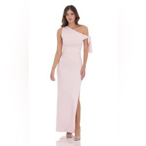 Off Shoulder Tie Strap Maxi Dress in Pink
